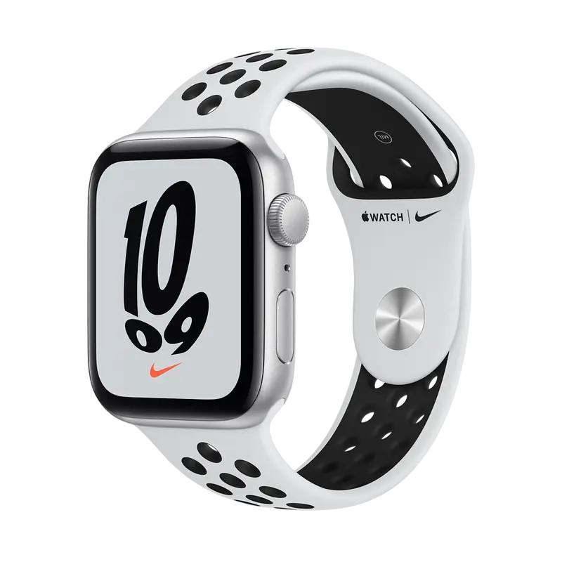 Ceas inteligent Apple Watch SE, 44mm, Carcasă din aluminiu cu bandă sportivă Pure Platinum/Black Nike Band - photo