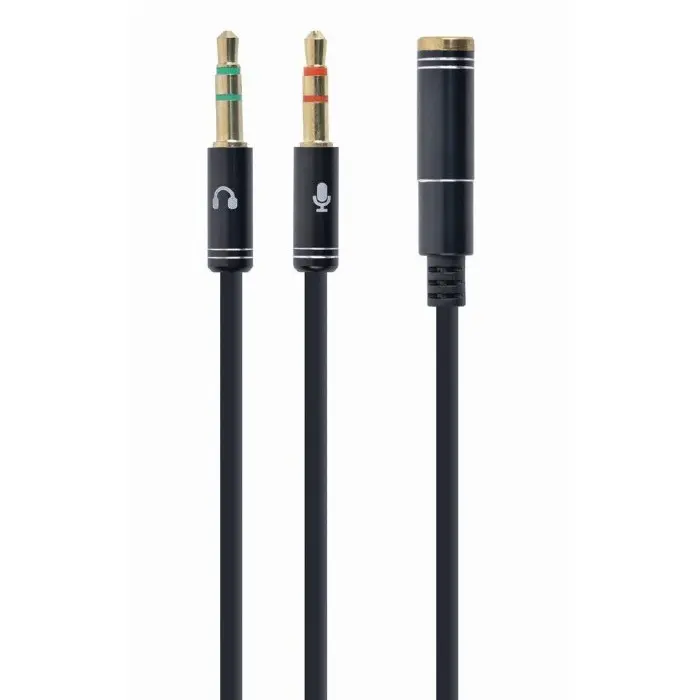 Audio Adaptor Cablexpert CCA-418M, 3.5mm 4-pin (F) - 2x3.5mm 3-pin (M), 0,2m, Negru - photo
