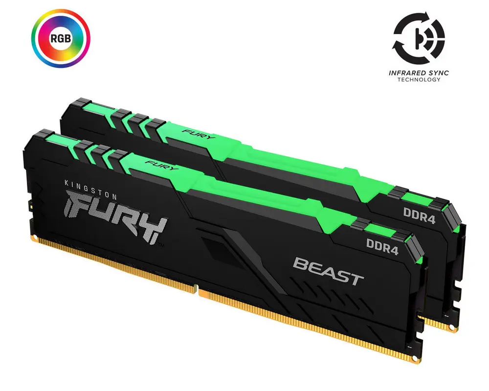 Memorie RAM Kingston FURY Beast RGB, DDR4 SDRAM, 3733 MHz, 16GB, KF437C19BBAK2/16 - photo