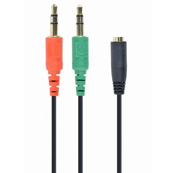 Audio Adaptor Cablexpert CCA-418, 3.5mm 4-pin (F) - 2x3.5mm 3-pin (M), 0,2m, Negru - photo