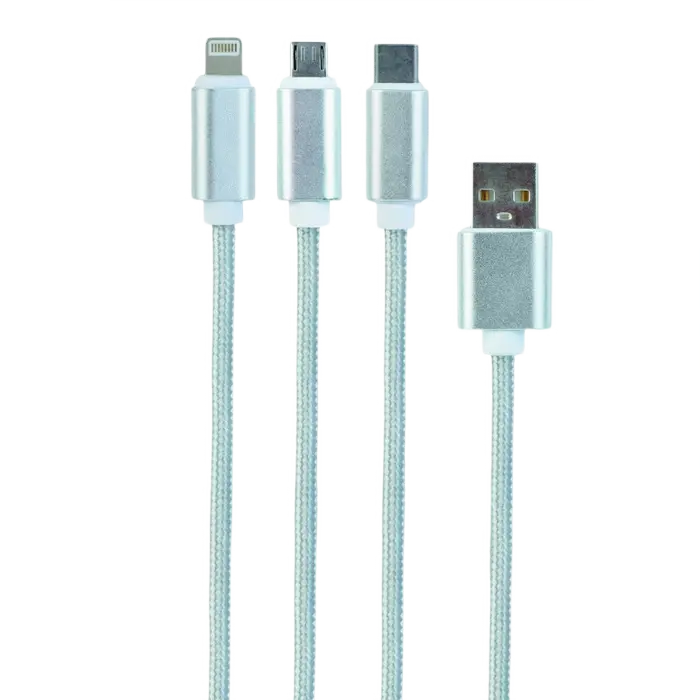 Cablu încărcare și sincronizare Cablexpert CC-USB2-AM31-1M-G, USB Type-A/Micro USB, Type-C, Lighting, 1m, Alb - photo