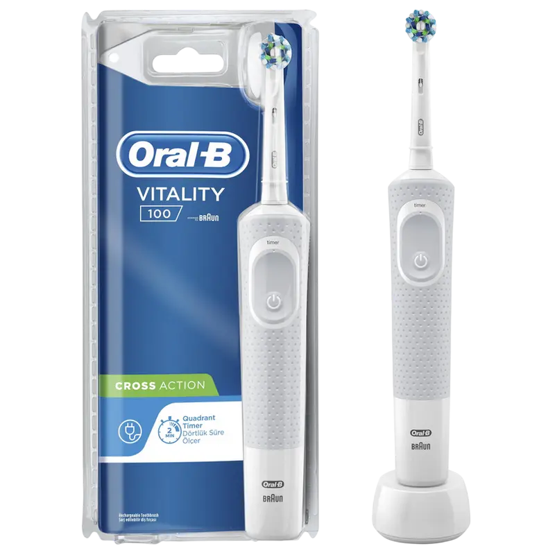 Periuță de dinți electrică Braun Oral-B Vitality Cross Action, Alb | Gri - photo