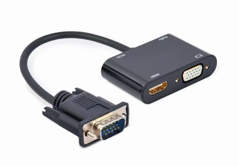 Adaptor Cablexpert A-VGA-HDMI-02, VGA D-Sub (M) - HDMI (F) + VGA, 0.15 m, Negru - photo