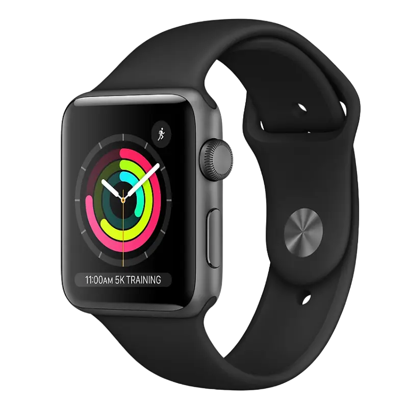 Умные часы Apple Watch Series 3, 42мм, Алюминиевый корпус цвета Space Grey с Черным спортивным ремешком - photo