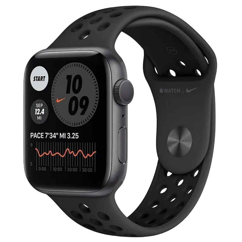 Ceas inteligent Apple Watch Nike Series 6 MG173, 44mm, Carcasă din aluminiu cu bandă sport Anthracite/Black - photo