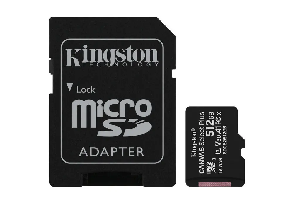 512GB MicroSD (Class 10) UHS-I (U3) +SD adapter, Kingston Canvas Select+ "SDCS2/512GB" (100/85MB/s) - photo