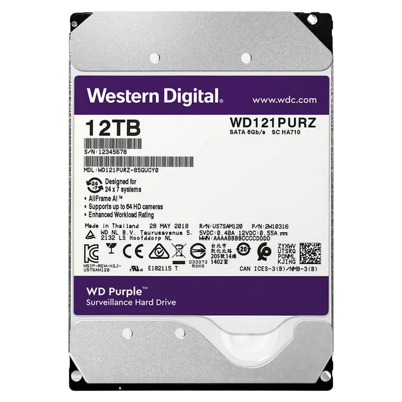 Жесткий диск Western Digital WD Purple, 3.5", 12 ТБ <WD121PURZ> - photo