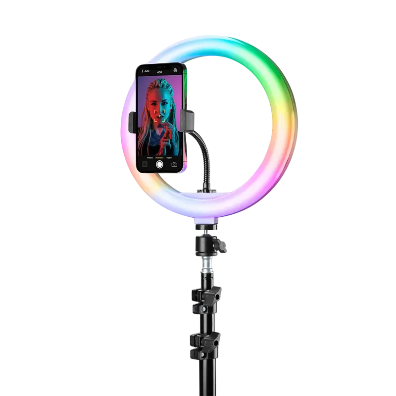 Lampă circulară Cellularline Selfie Ring Pro Multicolor – Universale, Negru - photo