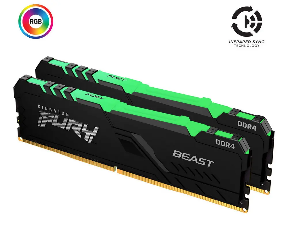 Memorie RAM Kingston FURY Beast RGB, DDR4 SDRAM, 3600 MHz, 16GB, KF436C17BBAK2/16 - photo