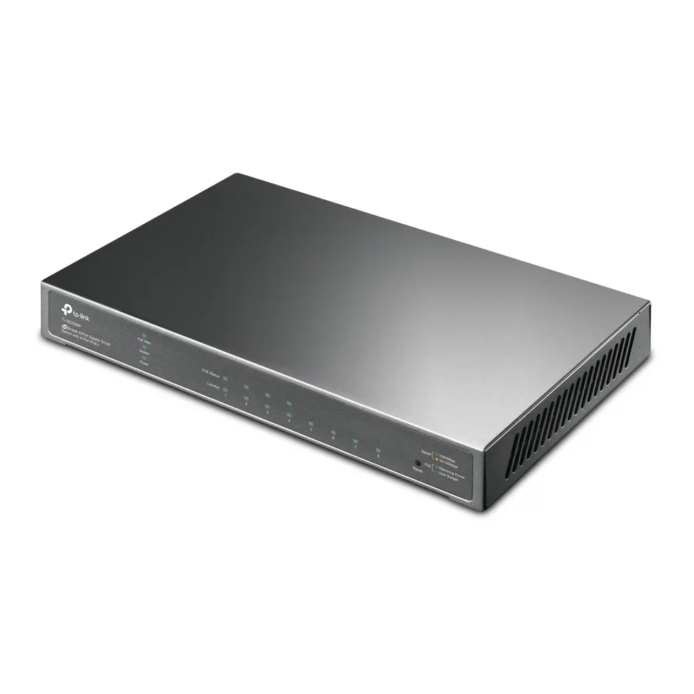 .8-port Gigabit  Smart PoE Switch, TP-LINK "TL-SG2008P", 4xPoE Ports, 62W Budget - photo
