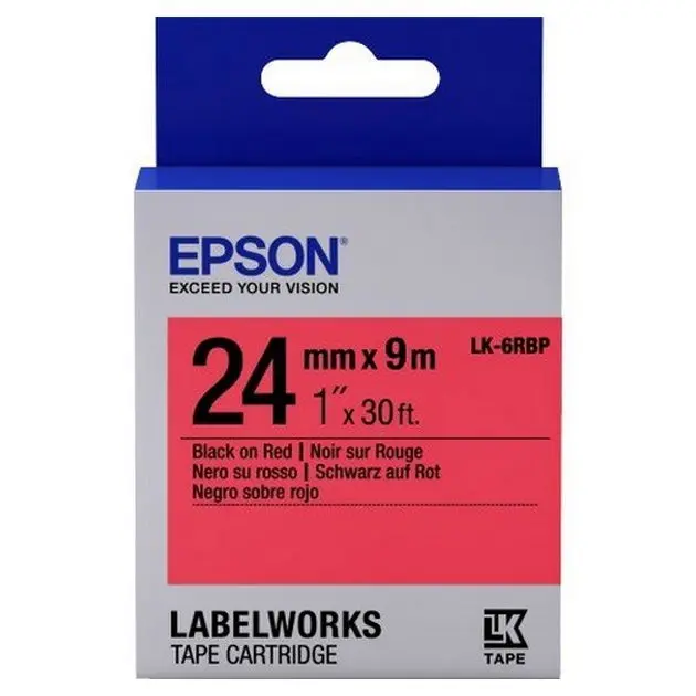 Tape Cartridge EPSON LK6RBP; 24mm/9m Pastel, Black/Red, C53S656004 - photo
