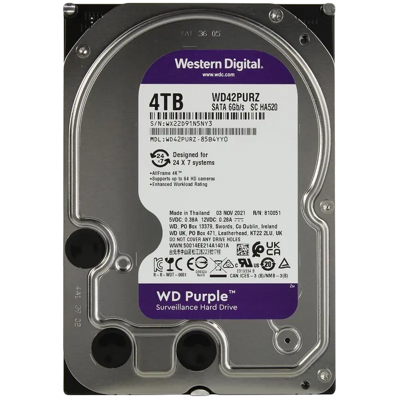 Жесткий диск Western Digital WD Purple, 3.5", 4 ТБ <WD42PURZ> - photo