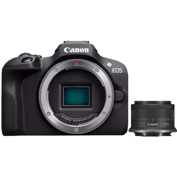 Aparat Foto Mirrorless Canon EOS R100 Black & RF-S 18-45mm f/4.5-6.3 IS STM KIT, Negru - photo