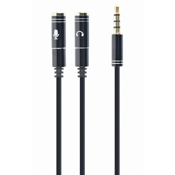 CCA-417M 3.5 mm 4-pin plug to 3.5 mm stereo + microphone sockets adapter cable, 20cm, Black - photo