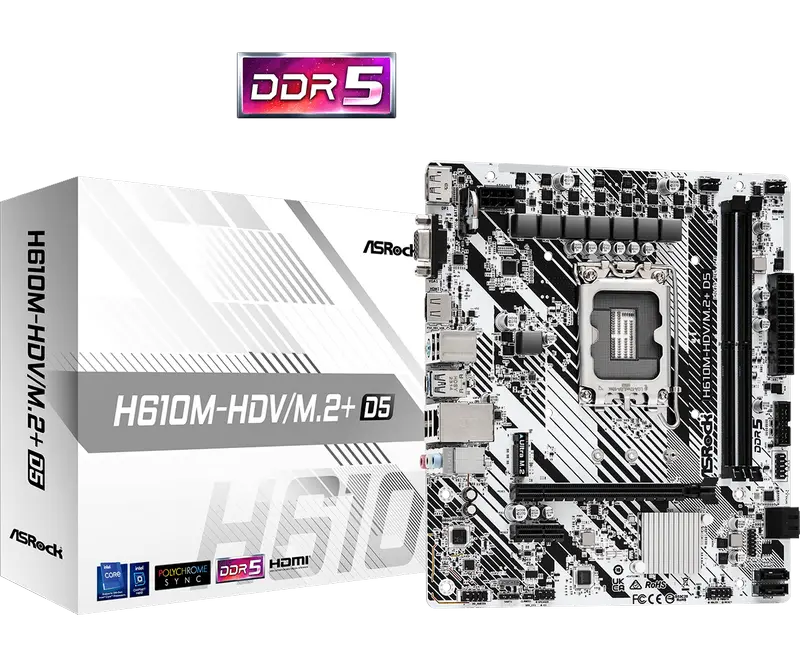 Placă de bază ASRock H610M-HDV/M.2+ D5, LGA1700, Intel H610, Micro-ATX - photo