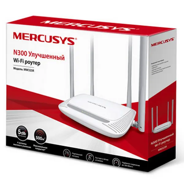 Wi-Fi N MERCUSYS Router, "MW325R", 300Mbps, MIMO, 4xAntennas, 3xLAN Ports