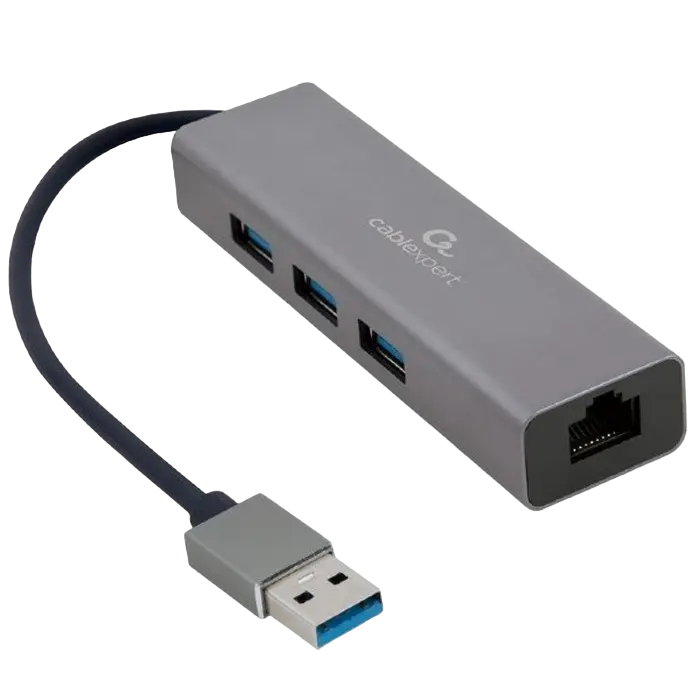 USB-концентратор Cablexpert A-AMU3-LAN-01, Серый - photo
